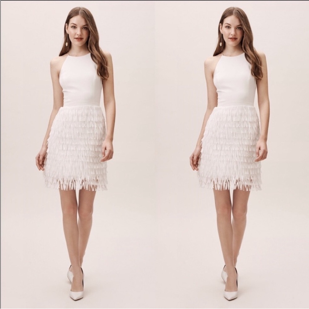 Aidan x BHLDN white tiers of fringe georgette panel crepe cocktail dress size 2